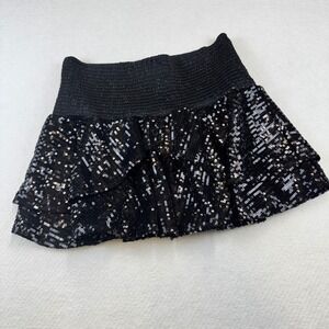 Simply Southern Sequin Mini Skirt Women L/XL Black New Tiered Smocked Waist